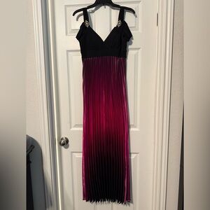 Betsy & Adam Black and Pink Pleated Maxi Dress